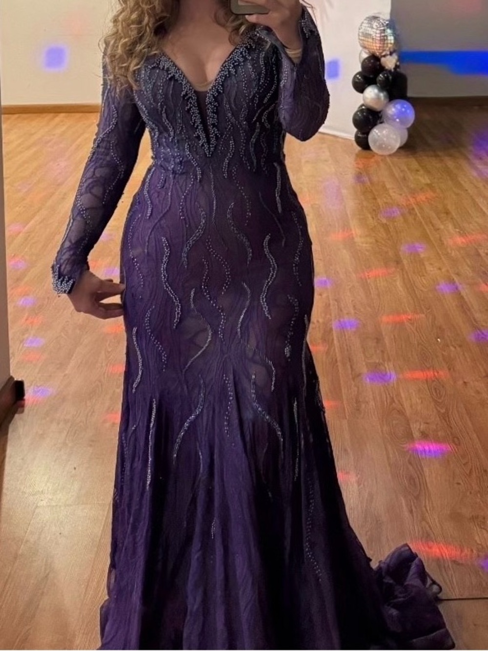 Custom Mac Duggal Purple Long Sleeve Gown